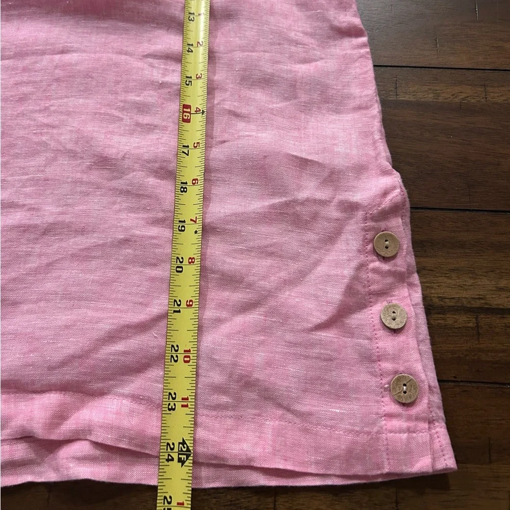 Cynthia Rowley Linen Top Pink Short Sleeve Side Button Size Medium - Picture 8 of 8